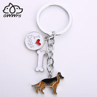 German Shepherd dog key chains for men women silver color metal alloy bone charm pendant male famle car bag keychain key ring